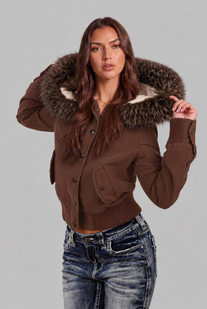 Bomber Jacket with Faux Fur Hood