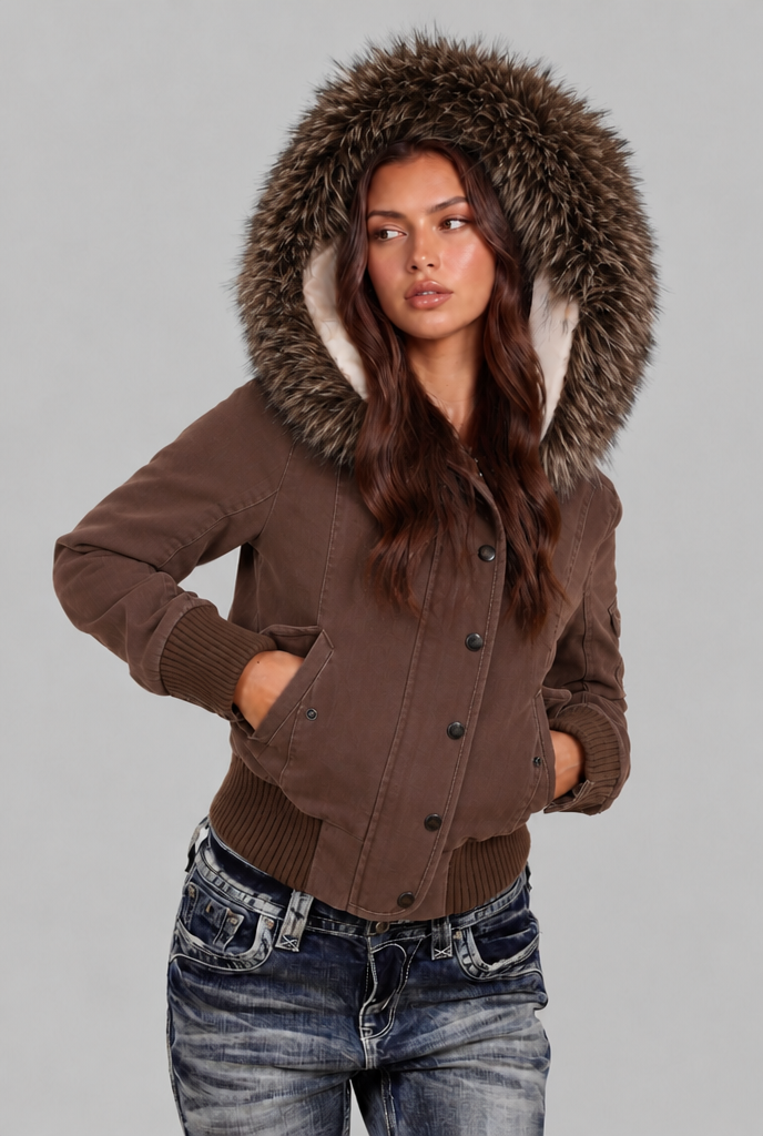 Bomber Jacket with Faux Fur Hood