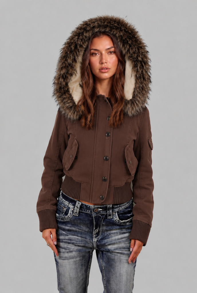 Bomber Jacket with Faux Fur Hood