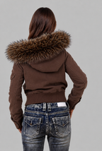 Bomber Jacket with Faux Fur Hood