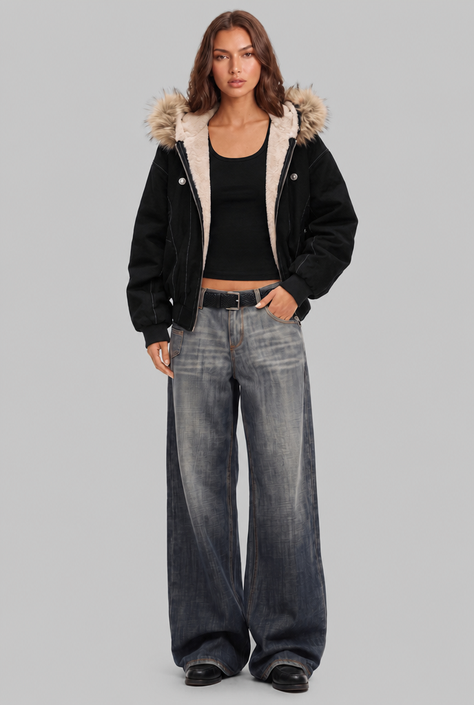 Fur Lined Hooded Bomber Jacket