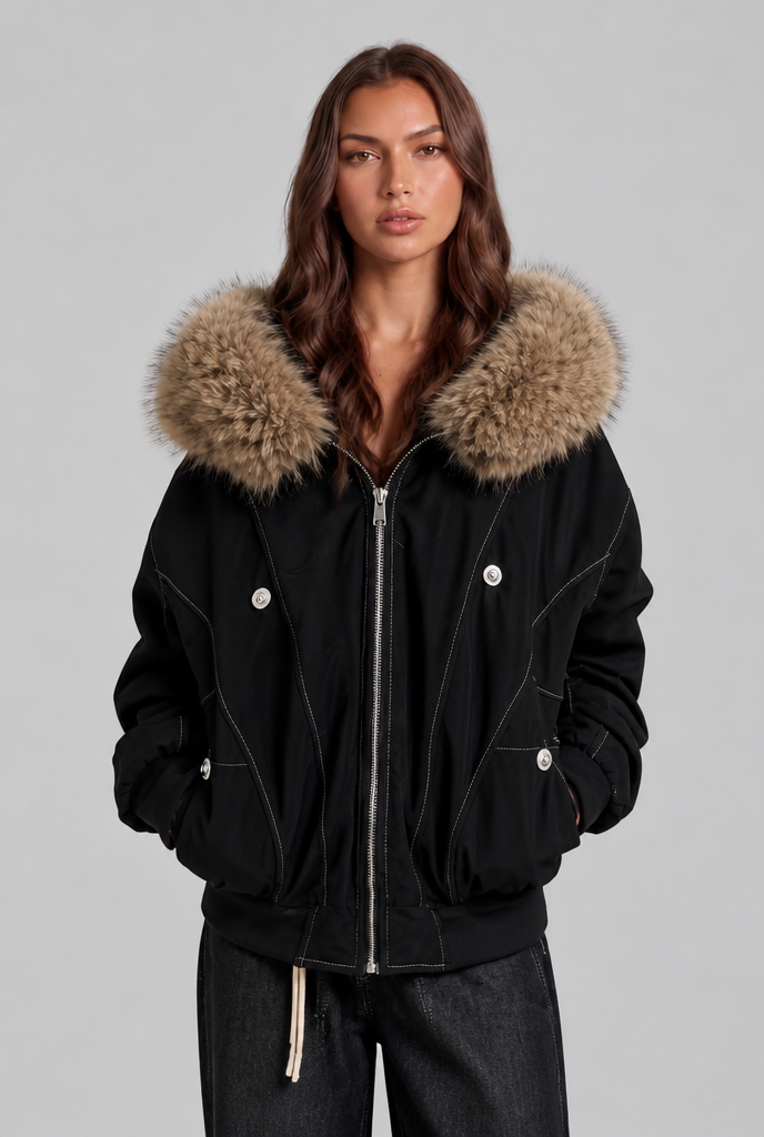Fur Lined Hooded Bomber Jacket