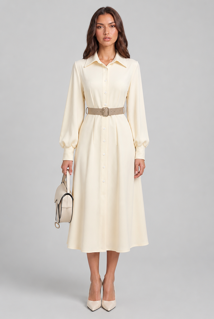 Belted Shirt Midi Dress