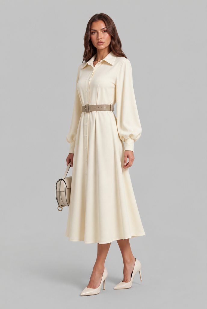 Belted Shirt Midi Dress
