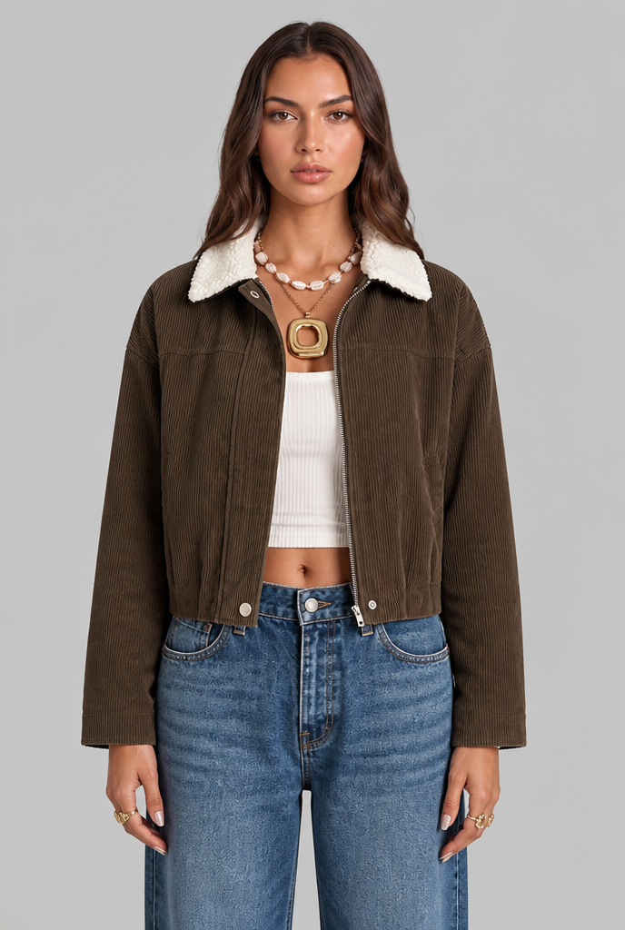 Cropped Jacket with Sherpa Collar