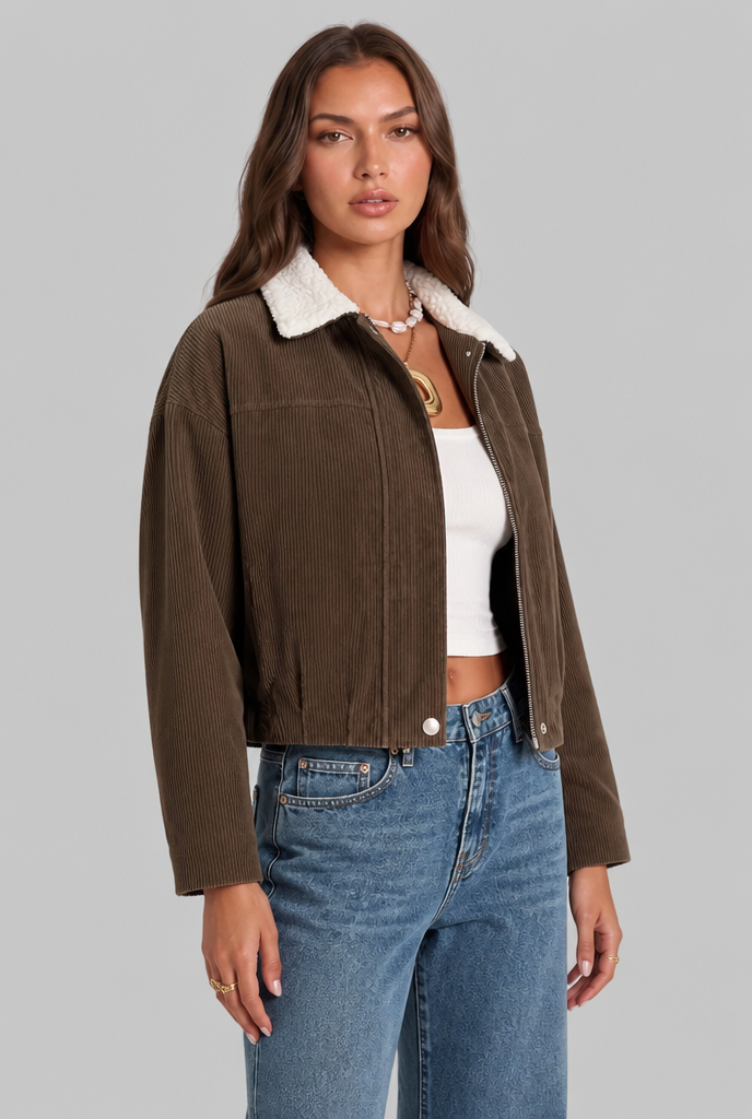 Cropped Jacket with Sherpa Collar