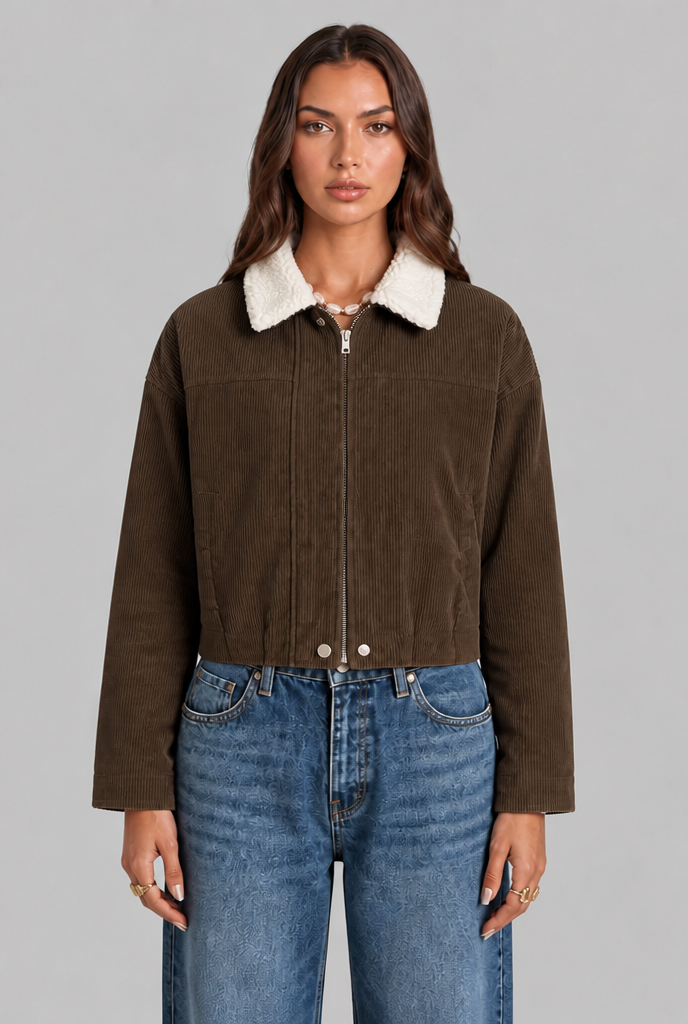 Cropped Jacket with Sherpa Collar