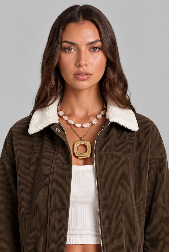 Cropped Jacket with Sherpa Collar