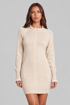 Cable Knit Lace Trim Mini Dress