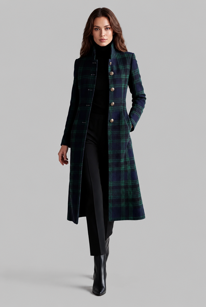 Long Check Overcoat