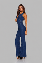 Flared Denim Jumpsuit With Heart Back-Detail