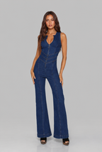 Flared Denim Jumpsuit With Heart Back-Detail