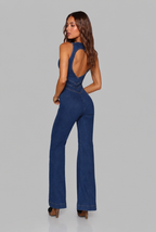 Flared Denim Jumpsuit With Heart Back-Detail