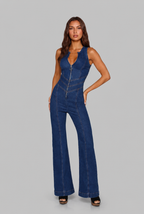 Flared Denim Jumpsuit With Heart Back-Detail