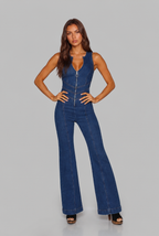 Flared Denim Jumpsuit With Heart Back-Detail