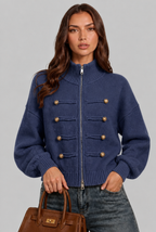 Military Zip Up Knit Cardigan