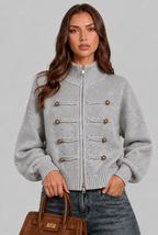 Military Zip Up Knit Cardigan