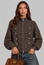 Military Zip Up Knit Cardigan