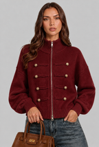 Military Zip Up Knit Cardigan