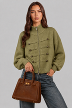 Military Zip Up Knit Cardigan