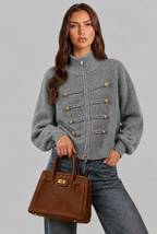 Military Zip Up Knit Cardigan