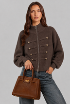 Military Zip Up Knit Cardigan