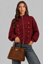 Military Zip Up Knit Cardigan