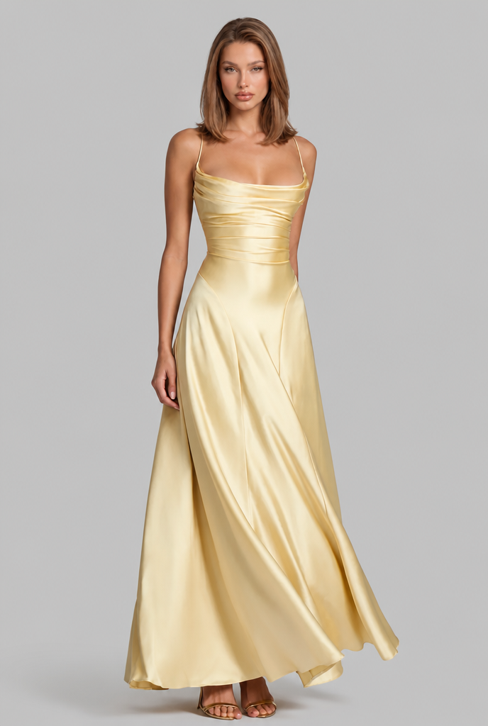 Bella Satin Lace Up Maxi Dress