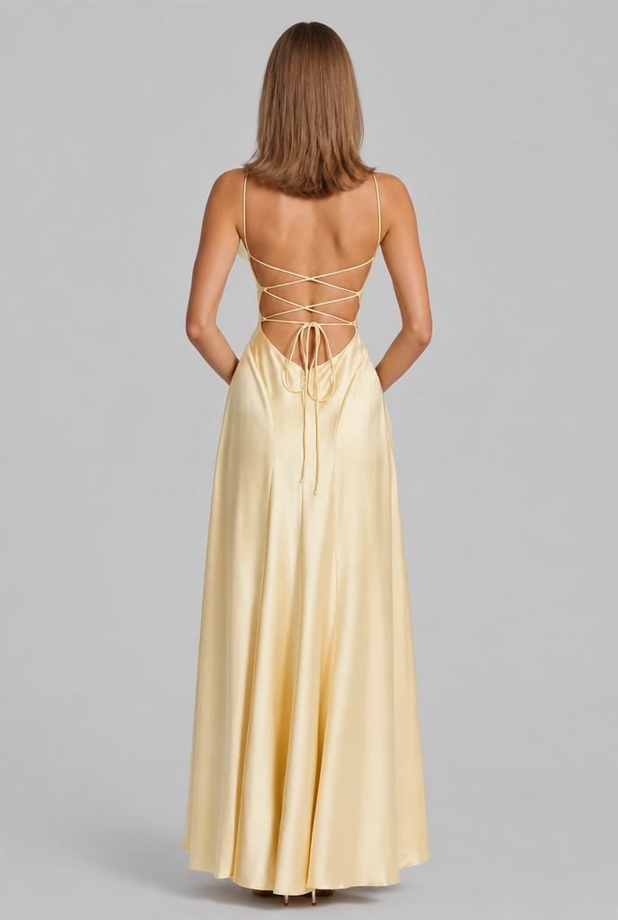 Bella Satin Lace Up Maxi Dress
