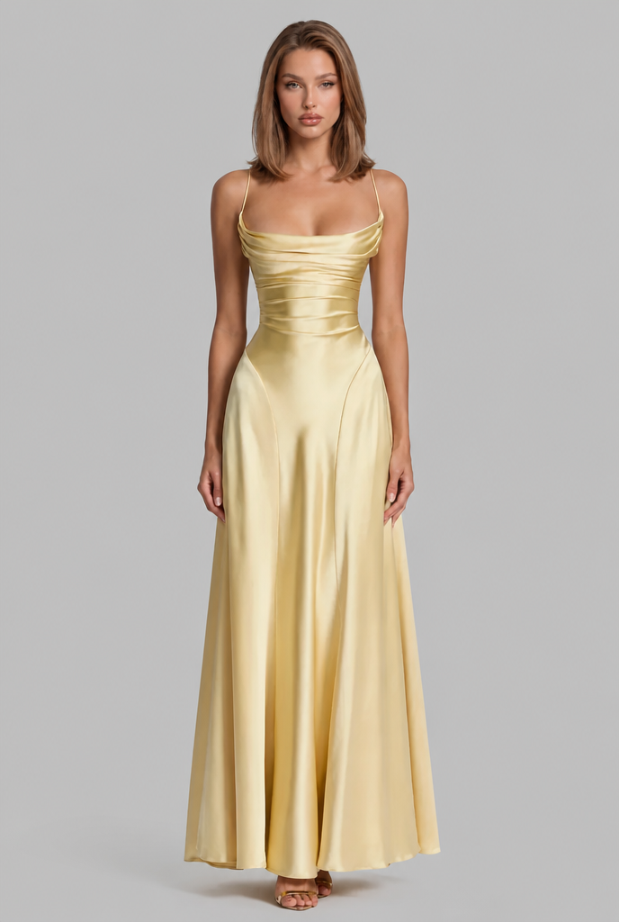 Bella Satin Lace Up Maxi Dress