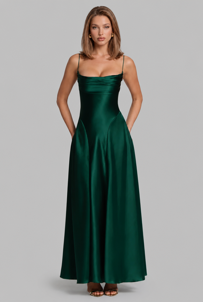 Bella Satin Lace Up Maxi Dress