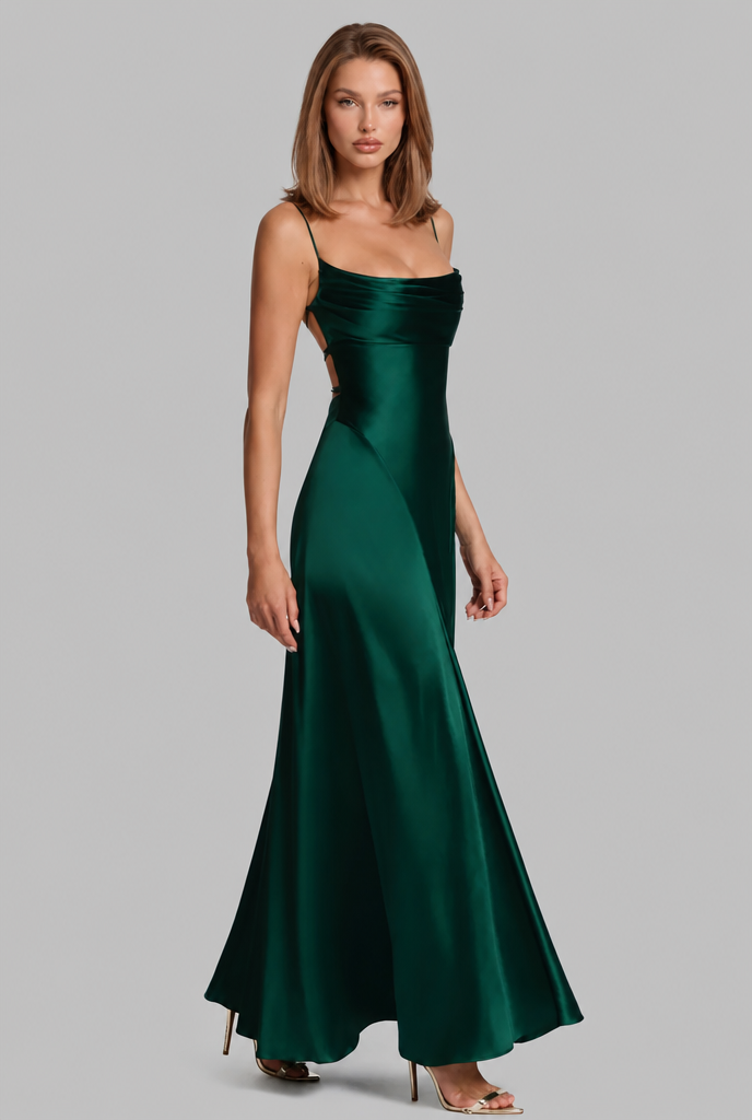 Bella Satin Lace Up Maxi Dress