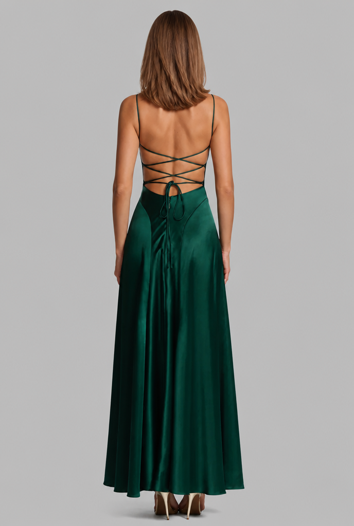 Bella Satin Lace Up Maxi Dress