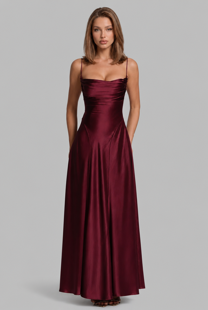 Bella Satin Lace Up Maxi Dress