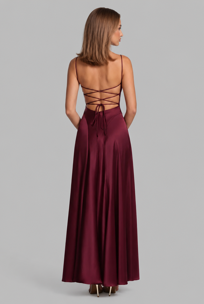 Bella Satin Lace Up Maxi Dress