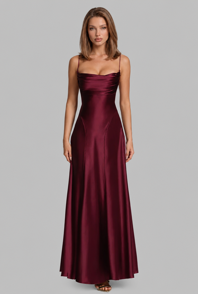 Bella Satin Lace Up Maxi Dress