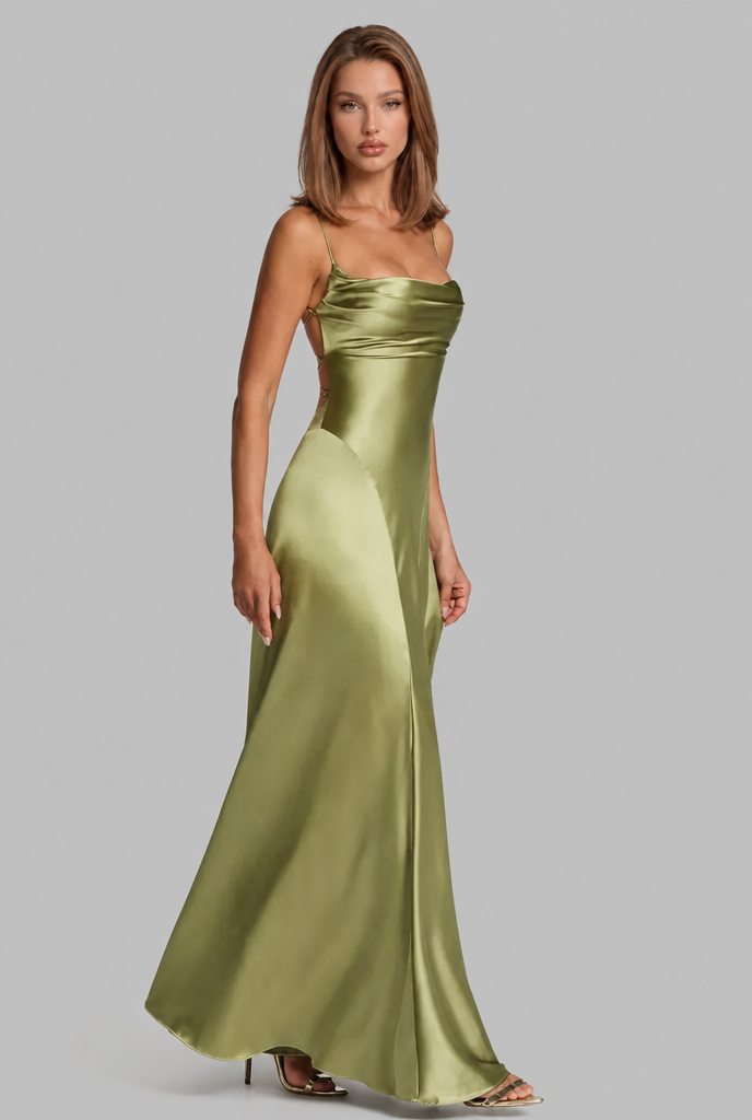 Bella Satin Lace Up Maxi Dress