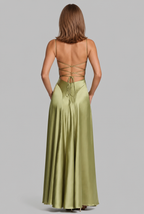 Bella Satin Lace Up Maxi Dress