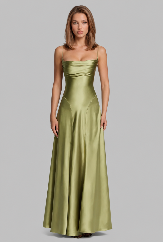 Bella Satin Lace Up Maxi Dress