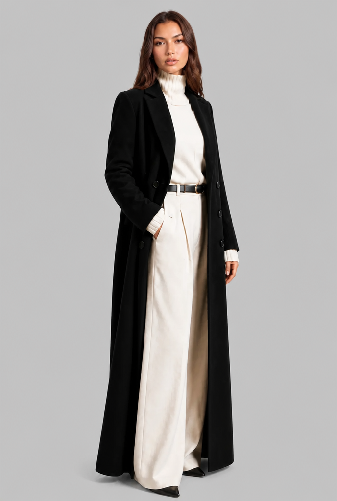 Long Double Breasted Wool Overcoat