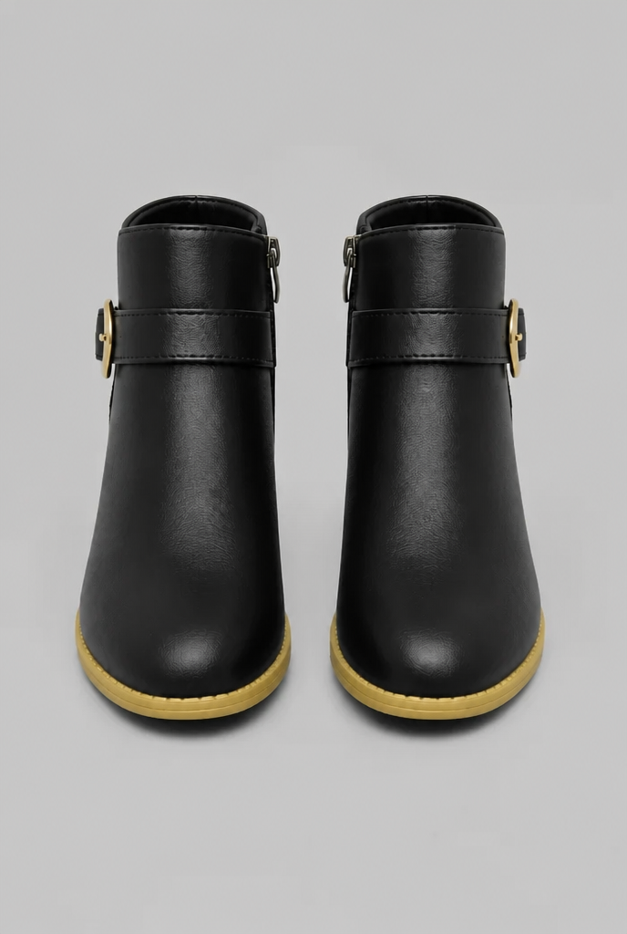 Buckle Detail Ankle Boots with Zip