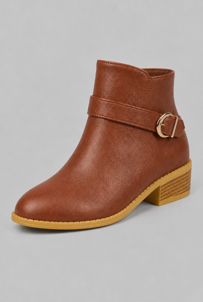 Buckle Detail Ankle Boots with Zip