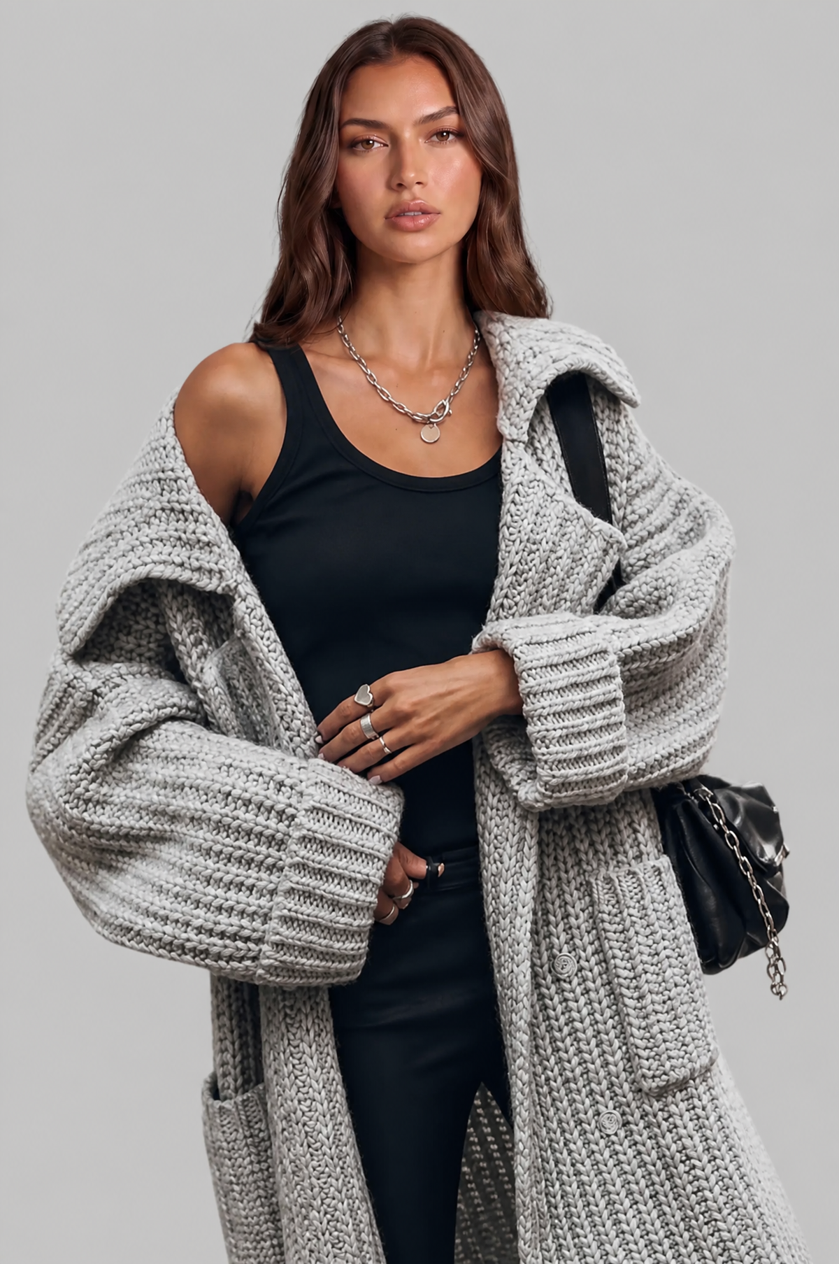 Zara Oversized Chunky Rib-Knit Longline Cardigan