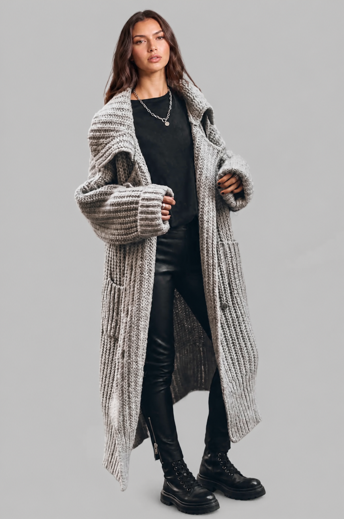 Zara Oversized Chunky Rib-Knit Longline Cardigan