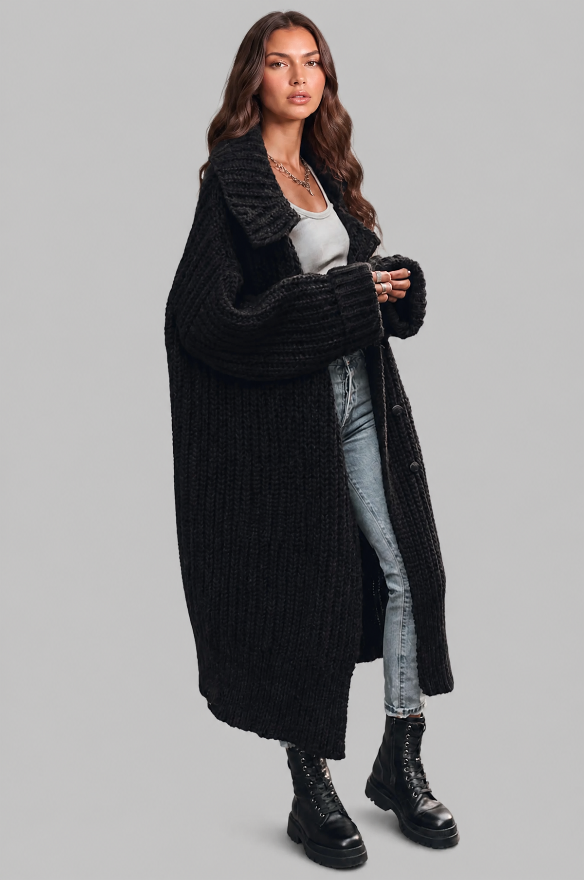 Zara Oversized Chunky Rib-Knit Longline Cardigan