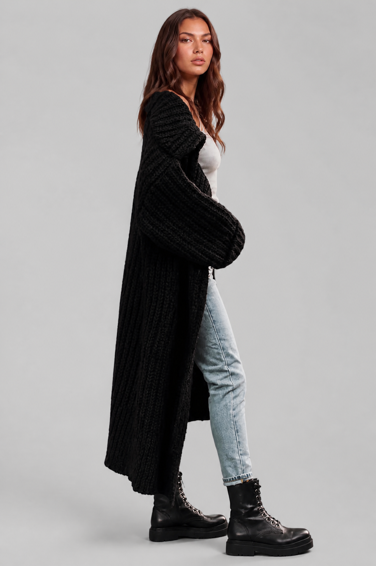Zara Oversized Chunky Rib-Knit Longline Cardigan