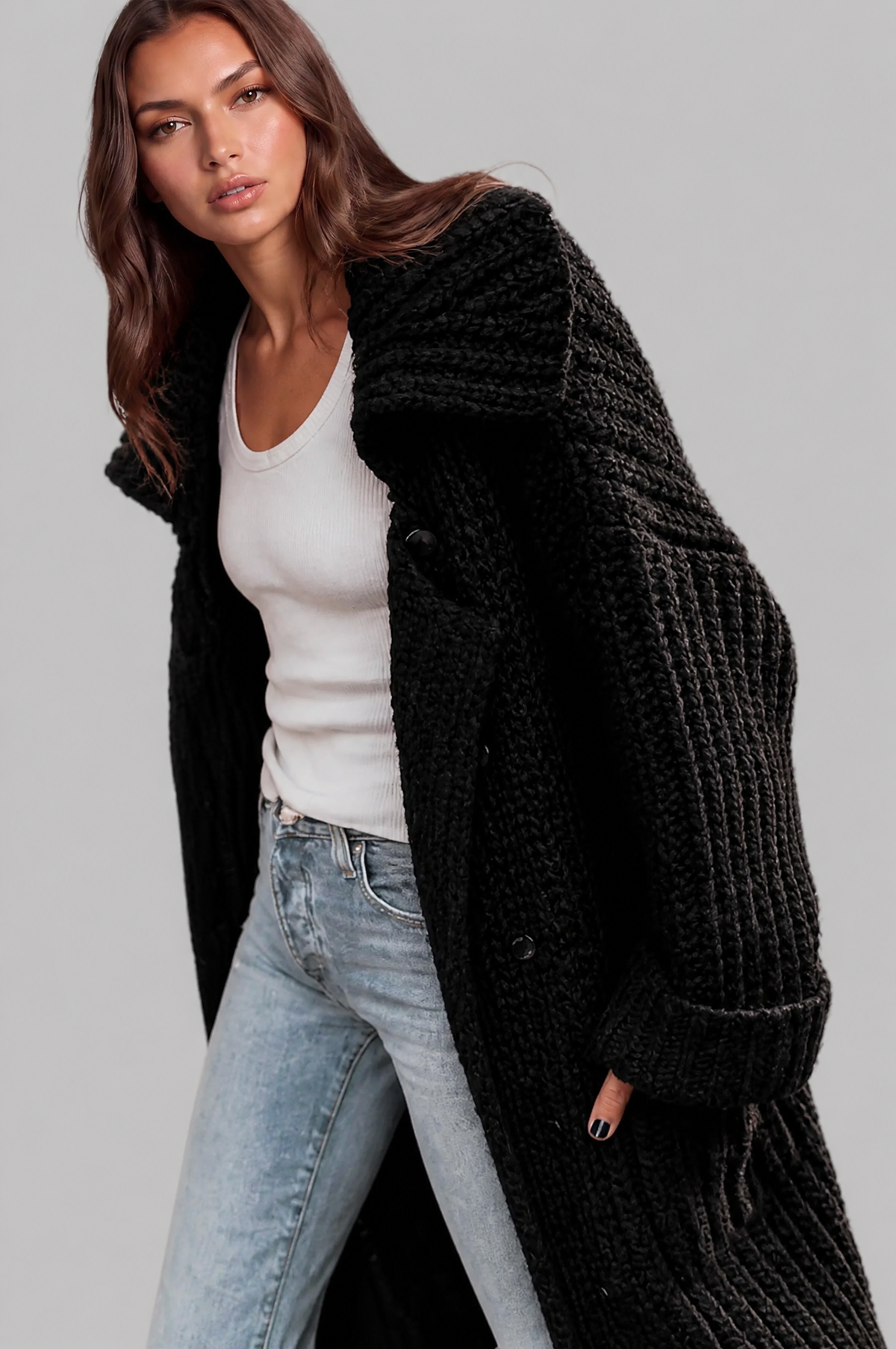 Zara Oversized Chunky Rib-Knit Longline Cardigan