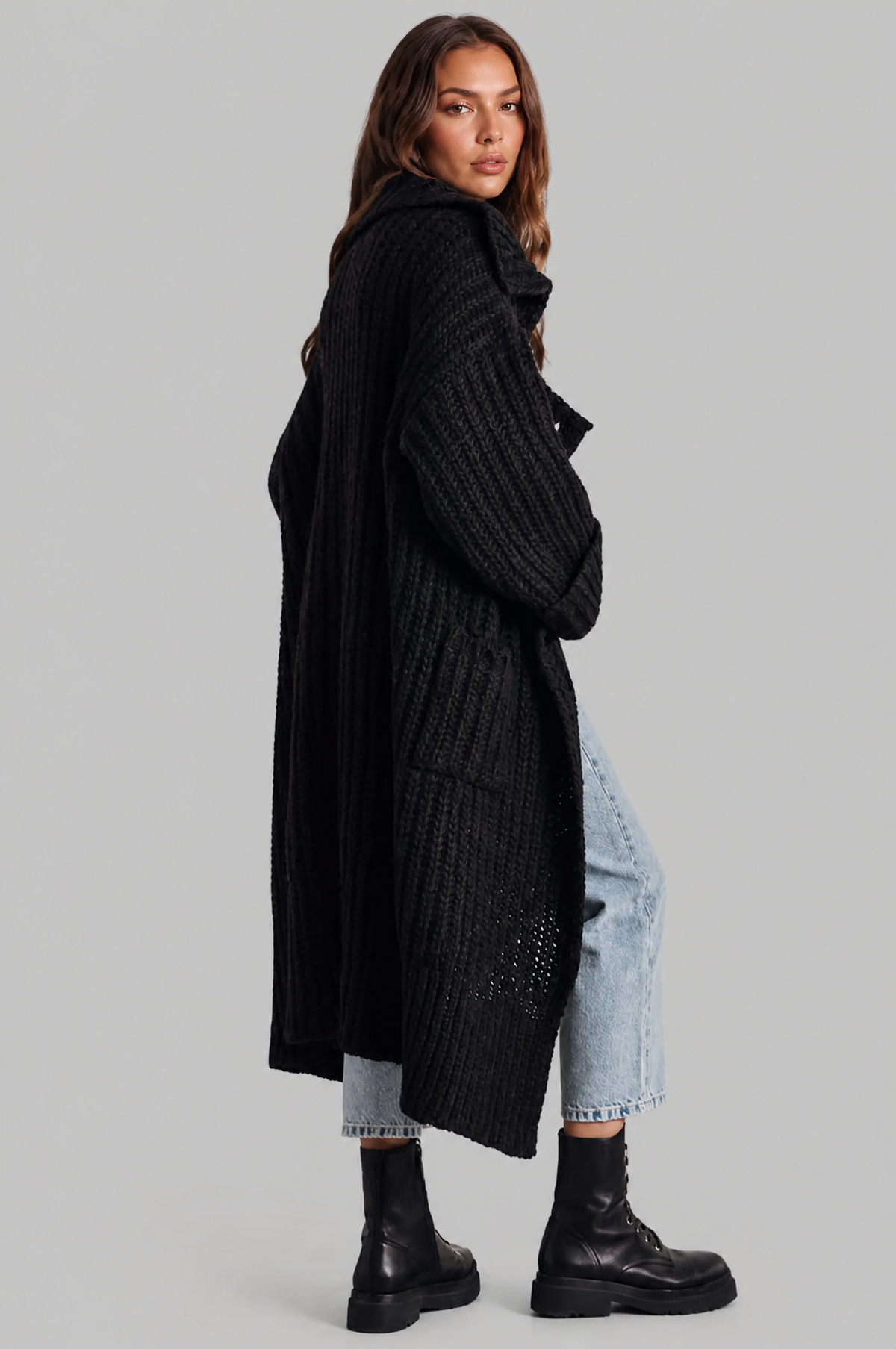 Zara Oversized Chunky Rib-Knit Longline Cardigan