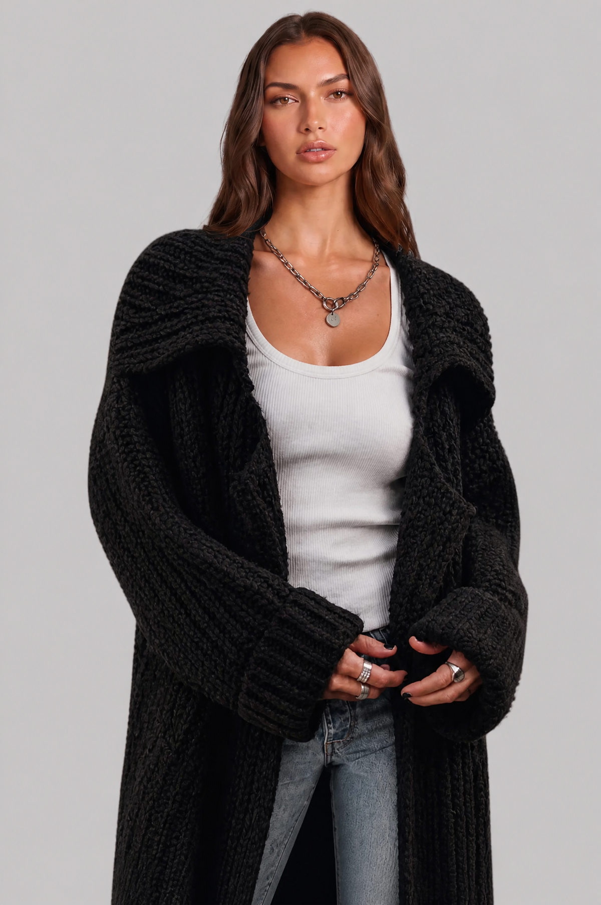 Zara Oversized Chunky Rib-Knit Longline Cardigan