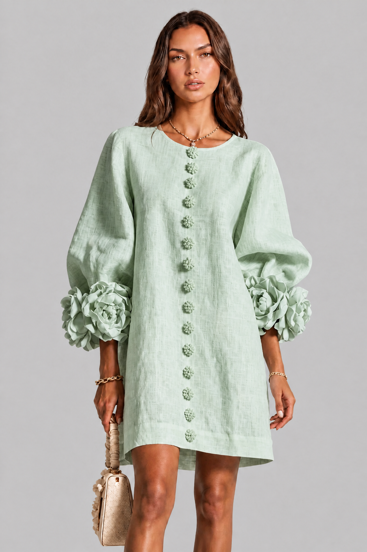 Rose Cuff Long Sleeve Mini Dress